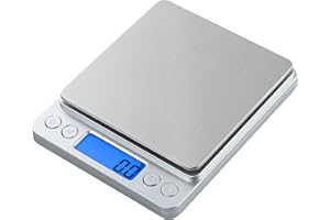 Small Digital Scale,3kg/0.1g,Kitchen Scale,Food Scale,with Blue Backlit LCD Display, 6 Units, Auto Off, Tare, PCS Function, S