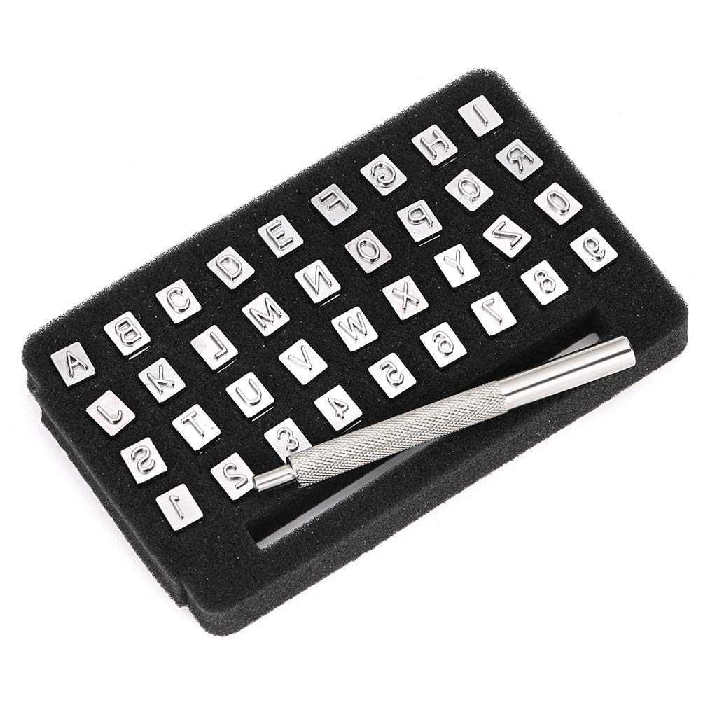 OwnMy Capital Letters and Numbers Stamp Set, 1/4” / 6mm Alphabet Stamp Tools Set Leather Craft Stamping Tools Leather Art Craft Tool (6mm - 36pcs)