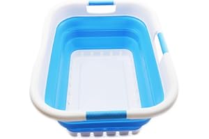 SAMMART 41L Collapsible 3 Handled Plastic Laundry Basket - Foldable Pop Up Storage Container/Organizer - Portable Washing Tub - Space Saving Hamper/Basket (3 handled rectangular, Dark Blue)