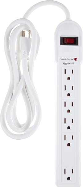 Amazon Basics Surge Protector Power Strip, 6-Outlet, 790 Joules, Circuit Breaker, LED Indicator, 6ft Extension Cord, White