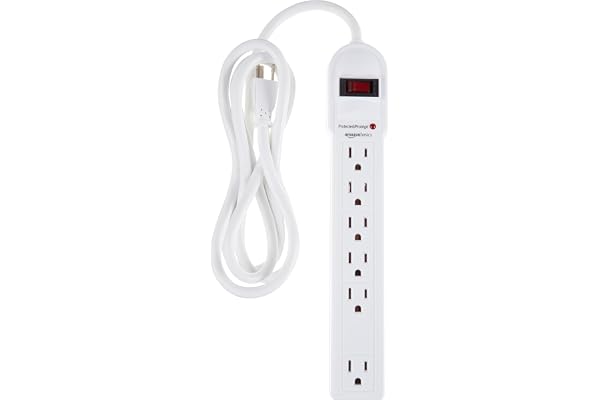 Amazon Basics Surge Protector Power Strip, 6-Outlet, 790 Joules, Circuit Breaker, LED Indicator, 6ft Extension Cord, White