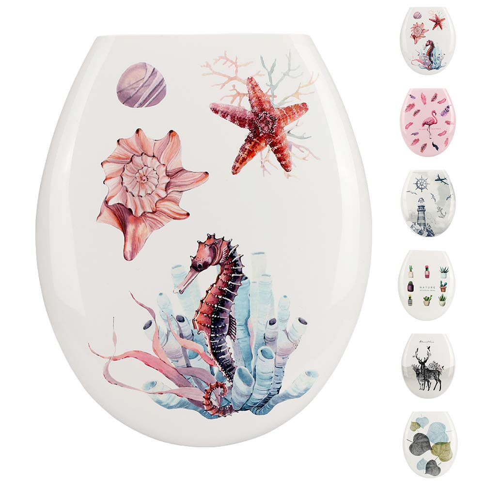 JOTOM Premium Quality Toilet Seat,Easy to Mount,Beautiful Printed Design Toilet Seats for Bathroom (Marine Life)