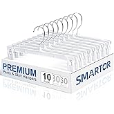Smartor Skirt Hangers | Pants Hanger with Clips | 10 30 60 Pack Available | Space Saving| Durable| Strong Clips| Pant Hanger for Men| White Hangers Clips for Women Shorts, Jeans, Slacks - 10 Pack