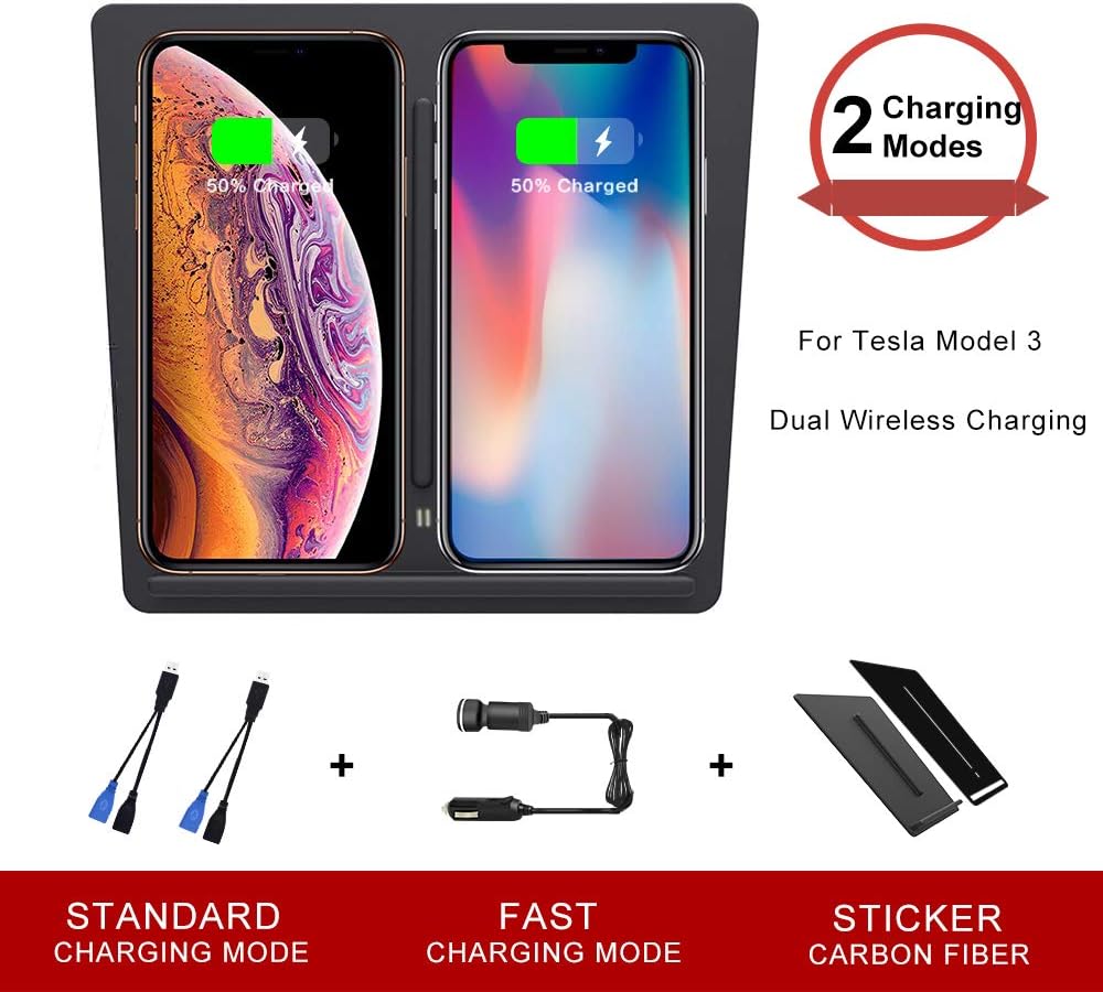 M3Future Tesla Model 3 Wireless Phone Charger Pad Dual Phones Charging Pad Car Center Console Tesla Accessories with USB Splitters - Upgraded Version