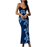 BEAUDRM Women's Floral Cami Bodycon Dresses Sleeveless Spaghetti Strap Summer Midi Dress