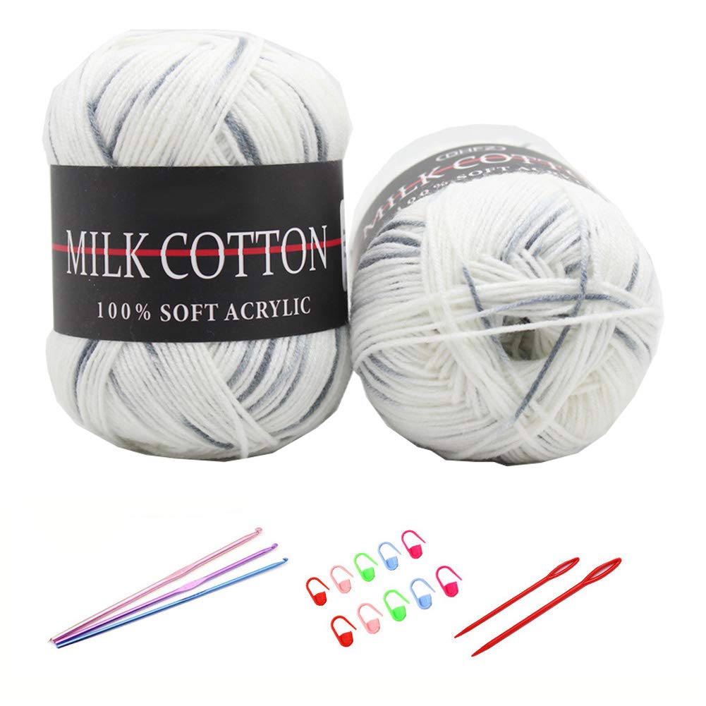 6X 50g Knitting Rainbow Wool Yarn Balls Colorful Hand Crochet Knitting Double Acrylic Yarn Set, 23 Colors, with 3 Crochet Hooks, 2 Needles, 10 Crochet Locking Stitch Markers (08)