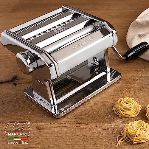 MARCATO 8356 Atlas Ampia Pasta Machine, Made In Italy, Chrome Plated Steel, Silver, Includes Pasta Cutter, Hand Crank, & Instructions