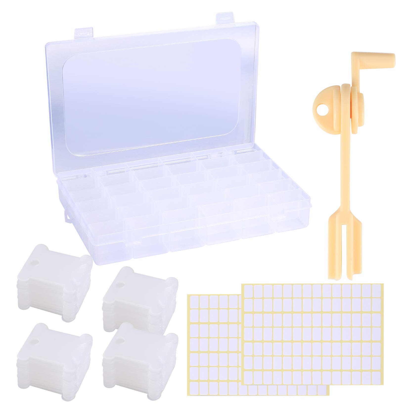 106 Pieces Plastic Embroidery Storage Boxes Cross Stitch Storage Boxes with Spool Winder and Blank Stickers for DIY Sewing Cross Stitch Accessories