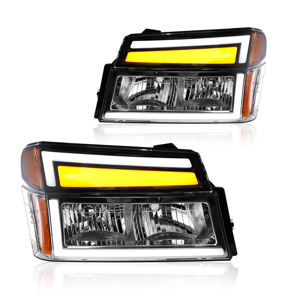 Pair Headlights + Bumper Lights – For 2004-2012 GMC Canyon & Chevy Colorado, Halogen, DOT/SAE, Chrome Housing, Clear Lens