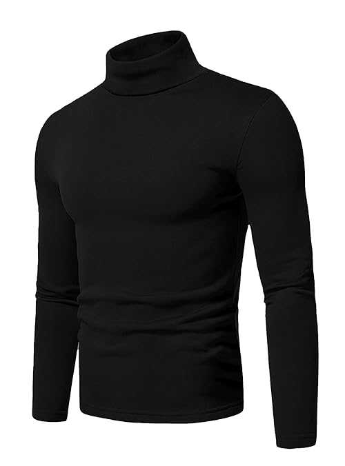 Askdeer Men's Turtleneck Shirts Cotton Long Sleeve Thermal Pullover Sweater Lightweight Thermal T-Shirts Black