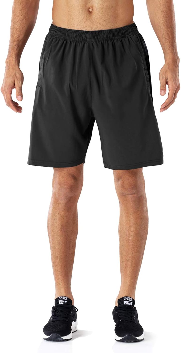 HMIYA Men's Casual Sports Quick Dry Workout Running or Gym Training Short with Zipper Pockets: Clothing