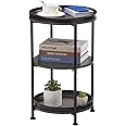 Dulcii Side Table, Round End Table with 3 Shelves for Living Room, Bedroom, Nightstand with Steel Frame for Small Spaces, Industrial Round Sofa Table, Outdoor Accent Coffee Table, Grey