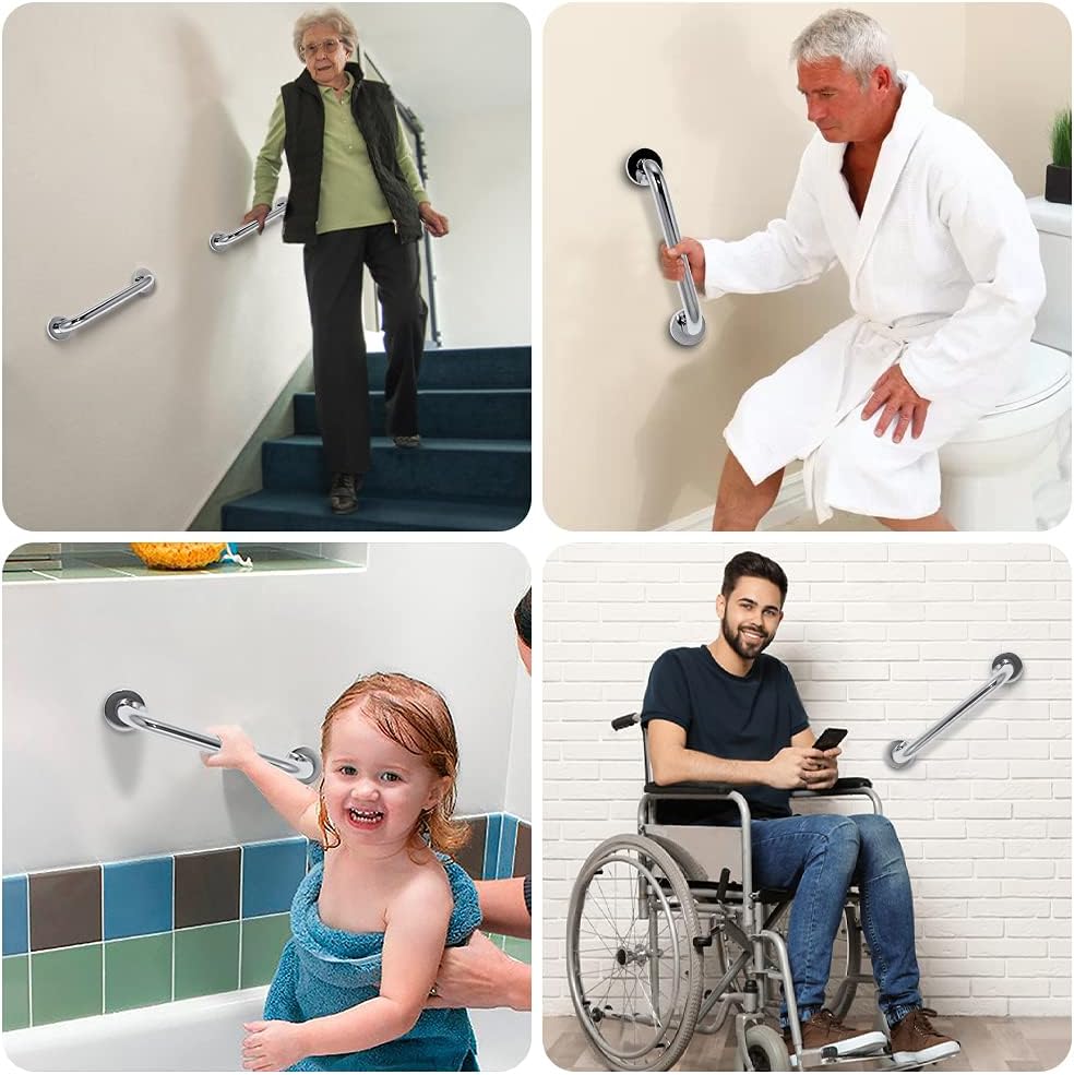 GOANDO 2 Pack Grab Bars for Bathroom Shower Handle 12 Inch Shower Grab Bar Shower Balance Bar Stainless Steel Handicap Grab Bars Pregnant Woman Elderly Injury Senior Assist Bath Handle: Health & Personal Care