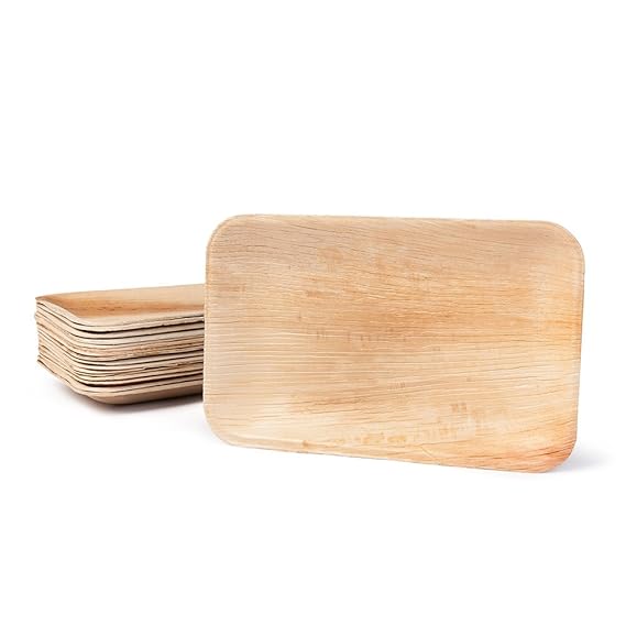 BIOZOYG Hochwertiges Palmblattgeschirr I 25 Stück Palmblatt Teller rechteckig 25 x 15 cm I Bio Einweggeschirr biologisch abba