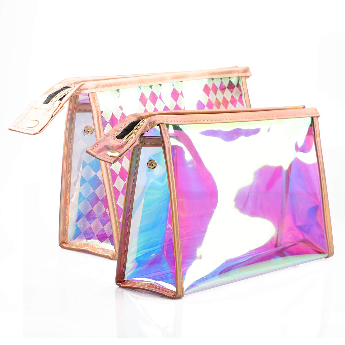 VIVID TREE Large Holographic Makeup Bag PVC Transparent Laser Iridescent Cosmetic Pouch 2.8