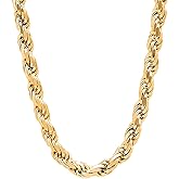 Savlano 18K Gold Plated 925 Sterling Silver 6mm Solid Italian Rope Diamond Cut Twist Link Chain Necklace With Gift Box For Men & Women - Made in Italy