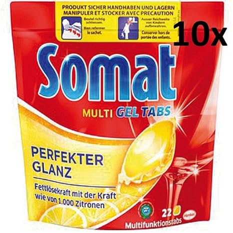 Somat Multi-Gel Tabs/Spülmaschinentabs Zitrone 10er Pack / 10x 22 Stück