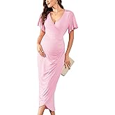 CYCLAMEN Maternity Sparkly Wrap Dress V Neck Ruffle Sleeves Semi Formal Baby Shower Photoshoot Cocktail Pregnancy Dresses