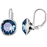 AOBOCO Sterling Silver Bella Earrings Embellished with Crystals from Austria, Hypoallergenic Pierced Leverback Cushion Cut Earrings, Fine Jewelry Gifts for Women