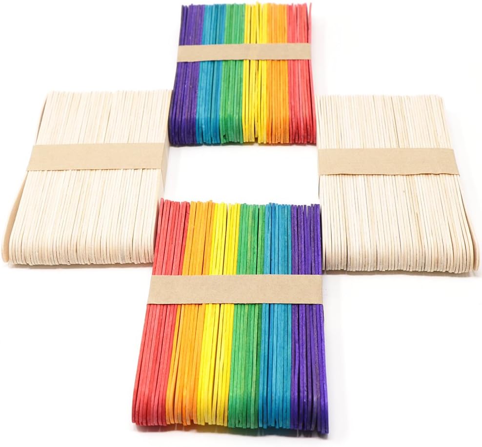 Waykino Popsicle Sticks, 5.9 Inches Jumbo Colored Natural Wooden Crafts Sticks Ice Cream Sticks for DIY Crafts Creative Designs (200 Pieces)