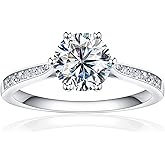 SAMIOVJ Moissanite Engagement Rings for Women, 1ct 1.5ct 2ct D Color Round Diamond Solitaire Engagement Ring, White Gold Plated Sterling Silver Wedding Promise Rings