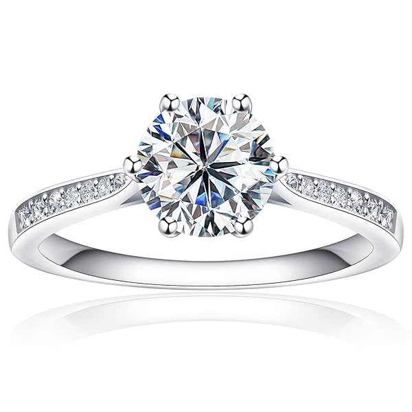 SAMIOVJ MOISSANITE ENGAGEMENT RINGS FOR WOMEN, 1CT 1.5CT 2CT D COLOR ROUND DIAMOND SOLITAIRE ENGAGEMENT RING, WHITE GOLD PLATED STERLING SILVER WEDDING PROMISE RINGS