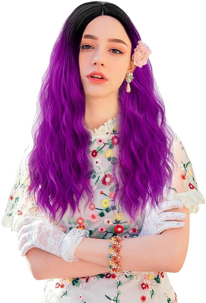 Miracle &Forest Lady Collection Ombre Dark Root 70CM Long Curly Women Cosplay Wig (60cm, Dark Root Purple F6)