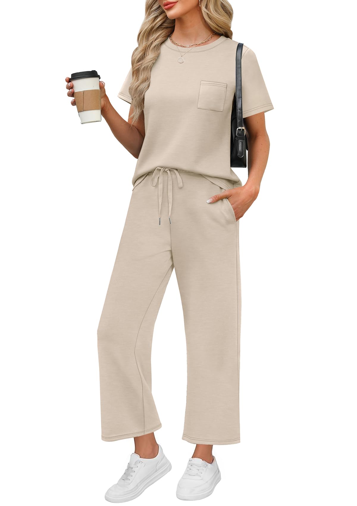 Photo 1 of ***(ONLY THE PANTS/ NOT A COMPLETE SET)***WIHOLL Two Piece Sets for Women Going Out Summer Vacation 2025 Matching Sets Women Clothing Resort Wear Holiday Airport Cruise Travel Outfits for Airplane Comfy Petite Lounge Sets Beige XL