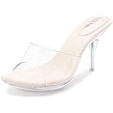 NBUUNBU Silver Clear Heels For Women Dress Shoes Transparent Strap Sexy Stilletos Heels Open Toe High Silver Heeled Sandals Pump Mules
