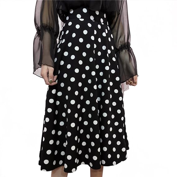 Amazon 水玉 スカート ドット柄 ワンピース 復古風 ロング スカート Aライン マキシ スカート 春 夏 レディース ブラック スカート 通販