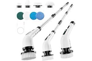PKBD Electric Spin Scrubber, 2025 Upgrade Waterproof Cordless Scrubber with 8 Replaceable Heads, Electric Quantity Digital Di