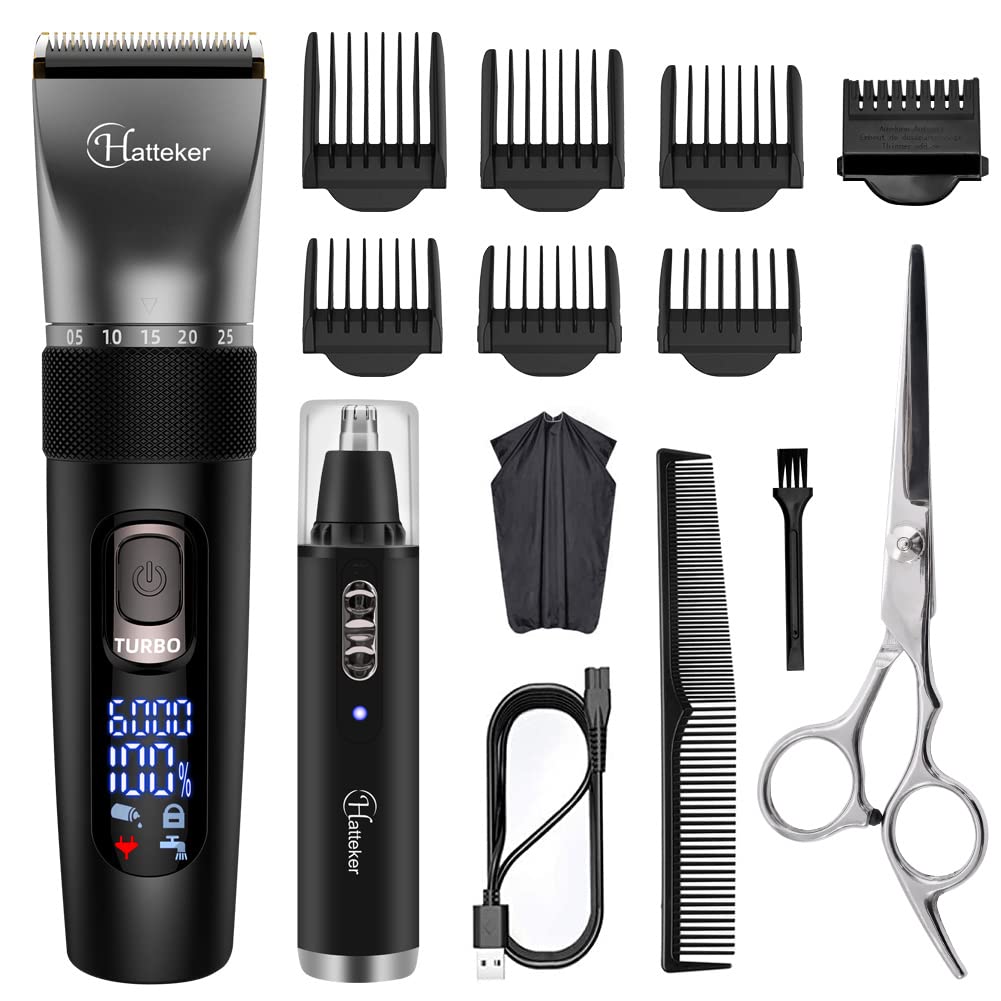 Hatteker Cordless Hair Clipper Beard Hair Trimmer Hair Cutting Kit for Men Women Kids Barber Clippers Nose Hair Trimmer IPX7 Waterproof Professional