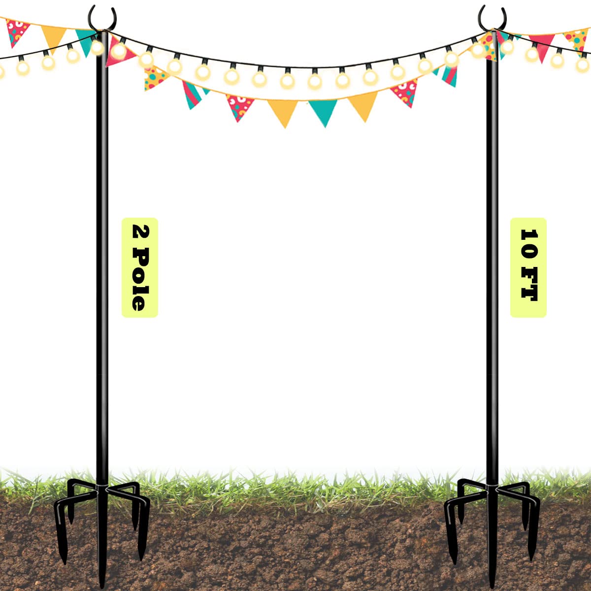 Photo 1 of Sprimden 10ft String Light Poles for Outdoors, Outside Light Poles with 5-Prong Base, Suit for Garden, Backyard, Patio, Outdoor Lighting, Matte Black, 2 Packs