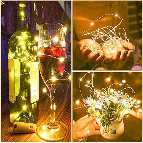Luz de Botella (10 Pack),2.5m 25 LED Lámparas de Botellas con Alambre de Cobre,luz de Botella,Blanco Cálido Luces de Botella de Vino para bricolaje Navidad,Halloween,Entorno Romántico en Boda,Fiestas
