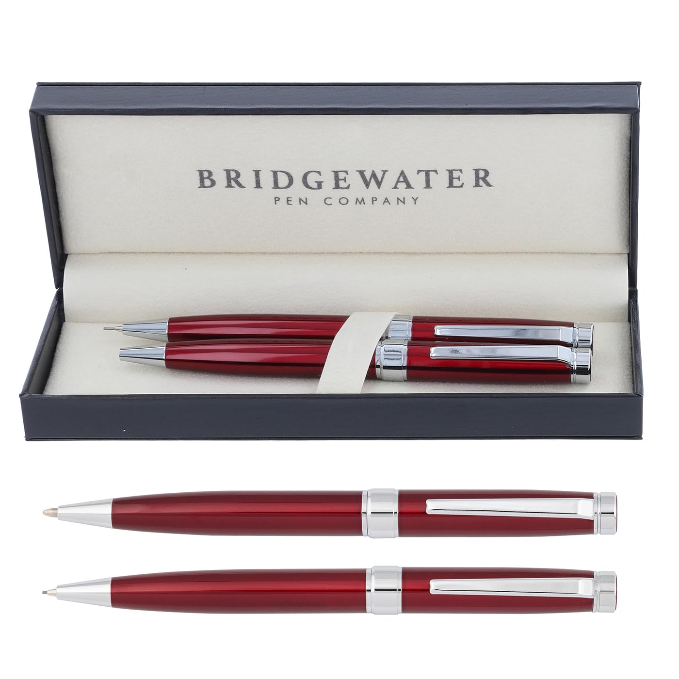 Bridgewater Pen Company Executive Ball Point Pen & Mechanical Pencil Gift Set Collection, Boxed & Sleeved (Galway, Red)