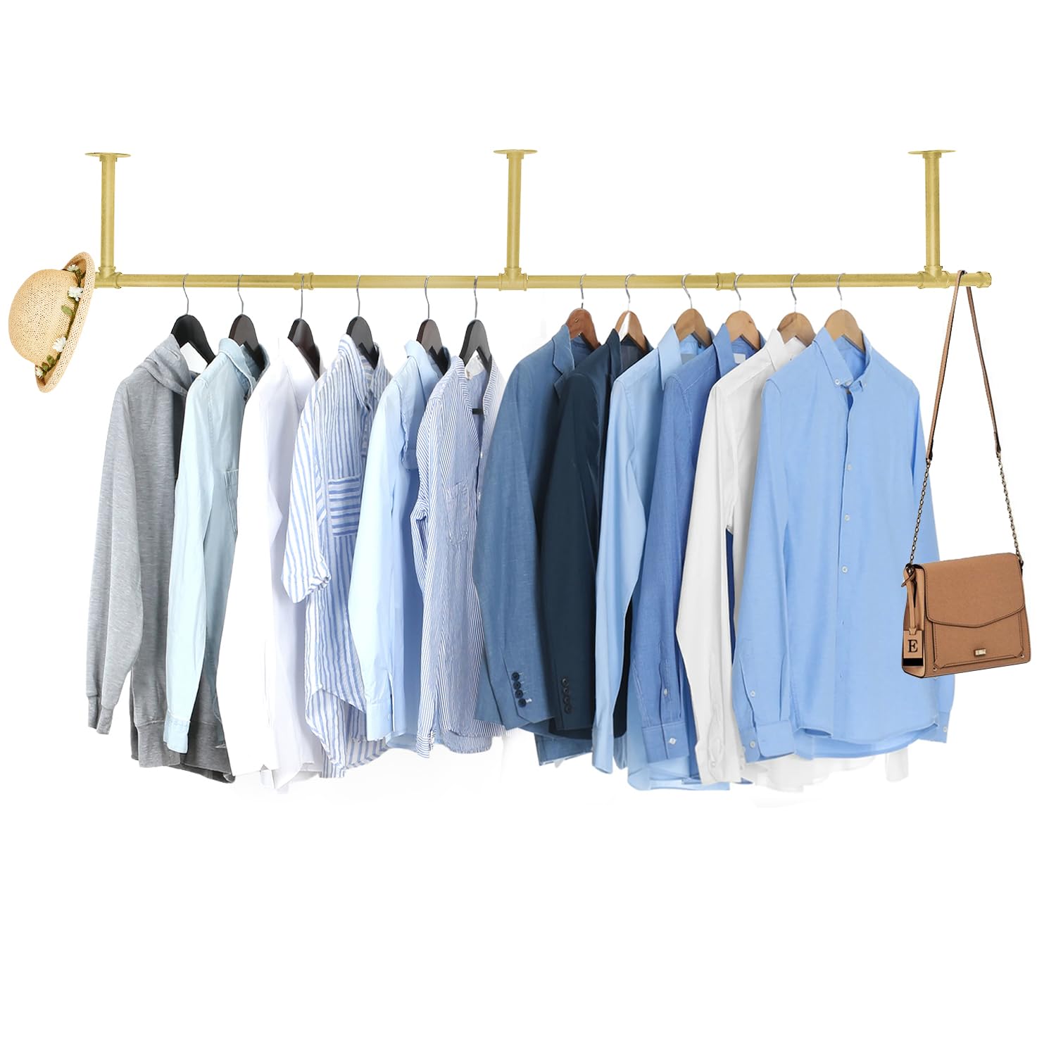 Photo 1 of 72inch Industrial Pipe Clothes Garment Rack Ceiling Mount For Hanging Rod Bar for Laundry Room Up to Max Load 135Lb