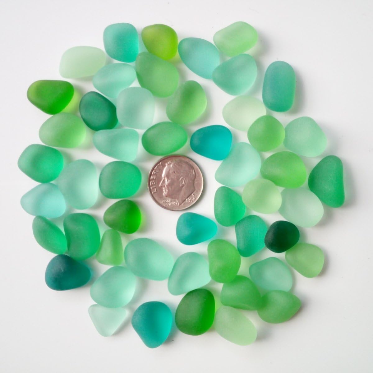 Sea Glass Beads/Beach Glass Beads for Jewelry Making (Medium Size / 10-14 mm, Multicolored Green Lime Teal Light-Green Mix, Not Drilled) (20 Pieces)