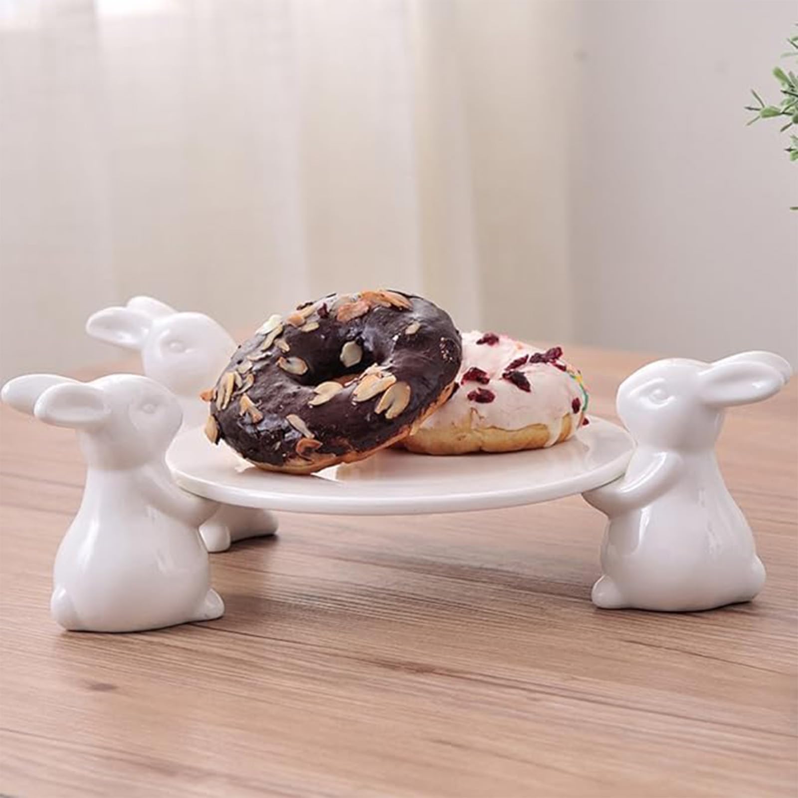 Bunny Rabbit Ceramic Plate,Dishes for Dessert Food Server Tray,Cute Cake Stand, Tableware Crafts Gift for Kitchenware Lovers,Wedding,Mother's Day Easter Day(3 Rabbit)
