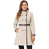 Allegra K Women's Stand Collar Coats Belted Mid-Long Winter Peacoat