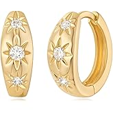 MYEARS Women Earrings Gold Huggie Hoop 14K Gold Plated Small Simple Hypoallergenic Everyday Jewelry - Lightning and Star