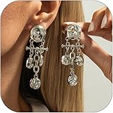 Chunky Gold Pendant Earrings for Women Fashion Gold/Silver Irregular Hammered Circle Drop Dangle Earrings Party Ball Statement Jewelry for Women