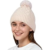 CHATSZ Winter Beanie with Pom Pom Cable Knit Beanie Hats for Women Warm Fleece Lined Knit Skull Cap Snow Hat for Girl