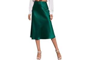 Womens High Waist Midi Skirt Solid Satin Dress Skirts Plus Size High Waisted Casual Knee Length Midi Skirt Elegant Slimming
