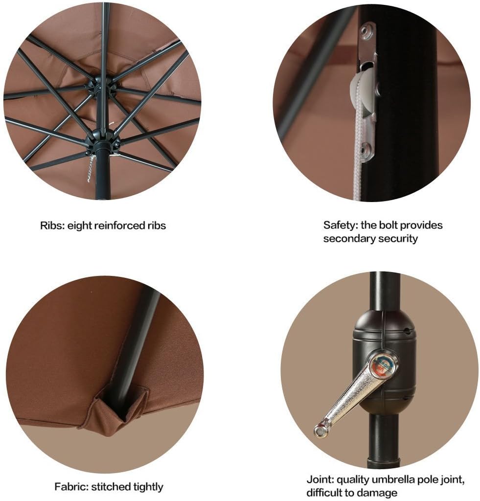 Warm Harbor Aluminum Patio Umbrella With Push Button Tilt And Crank 180 Gsm Fabric 8 Steel Ribs 9 Ft Brown Amazon Co Uk Garden Outdoors