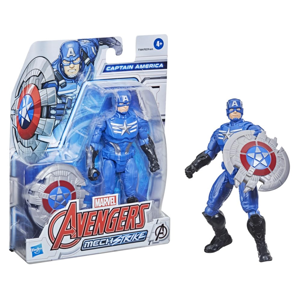 Marvel Avengers Mech Strike 15-cm-scale Action Figure Toy Captain America and Battle Accessory, for Children Aged 4 and Up F1664