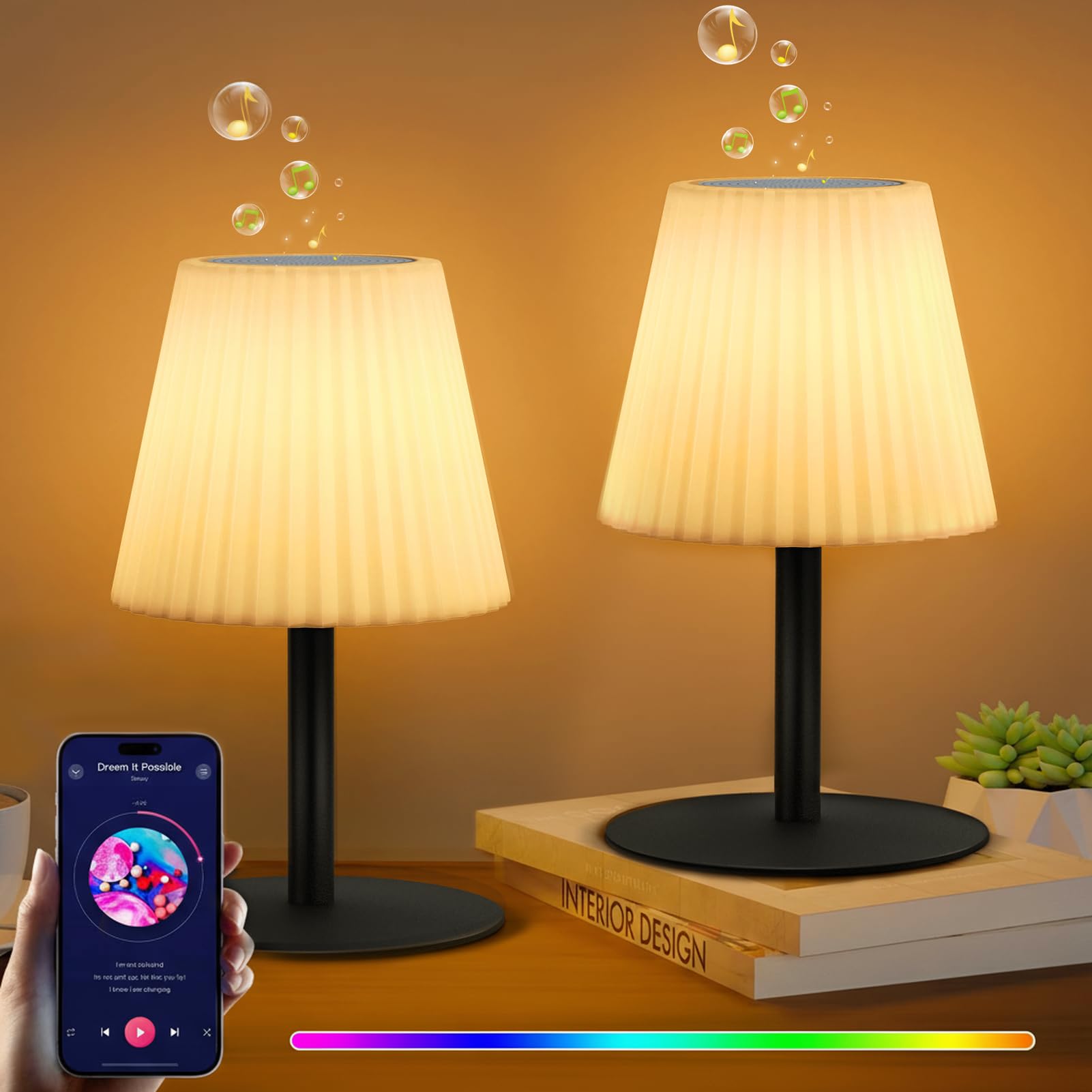 Photo 1 of (missing pieces) NiceBuy Set of 2 Shower Lamp with Dual Pairing Speaker, IP44 Water-Resistant Outdoor Lamp, Rechargeable Cordless Table Lamp