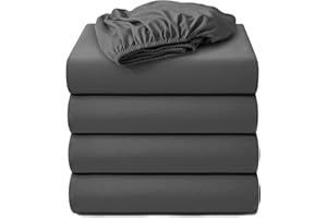 Hotella 4 Pack 100% Microfiber 60"x80" Queen Size Fitted Sheet Only, Hotel Quality Deep Pocket Bottom Sheet, Up to 14 inch Bedding Matress Protector, Snug fit and Non-Fade, Stay in Place, Dark Gray