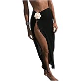 RoseSeek Women's Beach Cover Up Skirt 3D Flower Crochet Out High Split Swimsuit Bathing Suit Beach Skirt