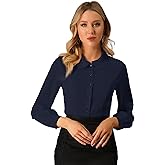 Allegra K Women's Peter Pan Collar Blouse Business Casual Long Sleeve Button Down Work Shirt