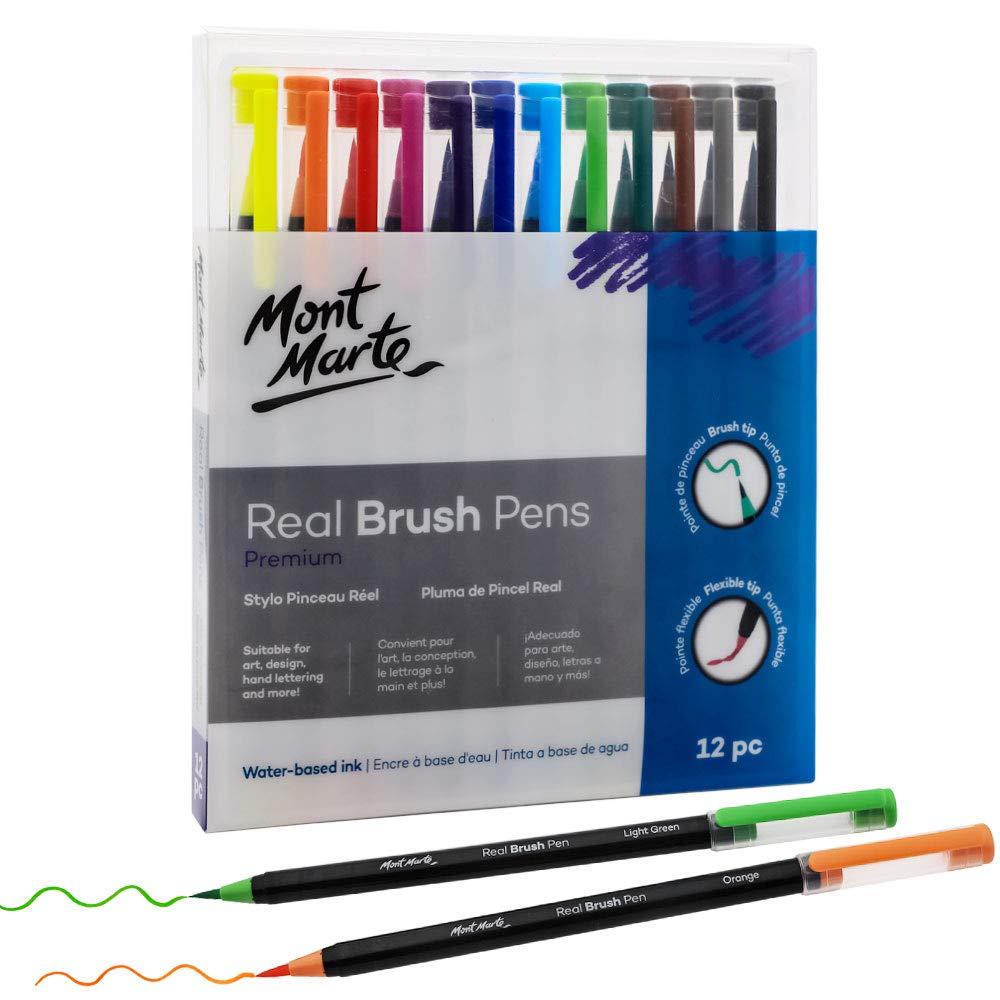 MONT MARTE Watercolor Brush Pens, 12pc Artist Coloring Set, Super Flexible Brush Tip, Perfect for Creating a Range of Strokes, Ideal for Art, Design, Lettering and Coloring